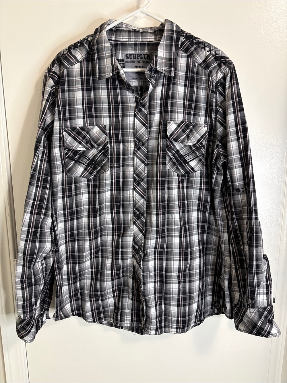 Surplus Men's Black & White Plaid Button-Up Shirt